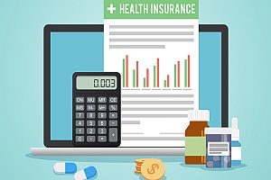 health insurance bar graph with calculator and computer