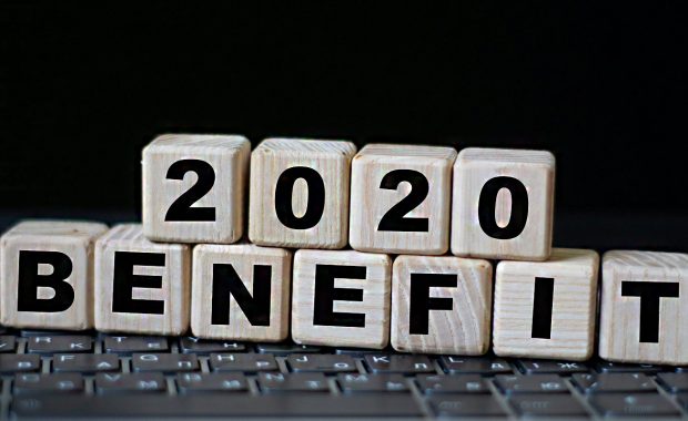 Blocks on laptop spelling 2020 Benefit