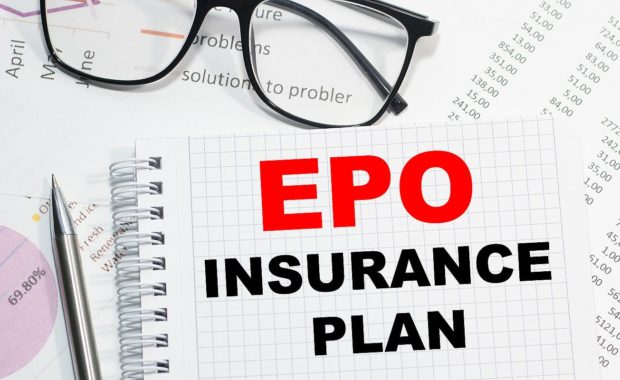 EPO Insurance Plan printed on a notepad. EPO is a managed healthcare care plan