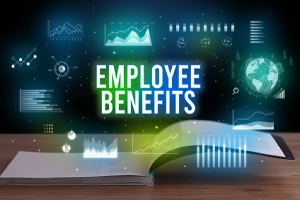employee benefits inscription coming out from an open book