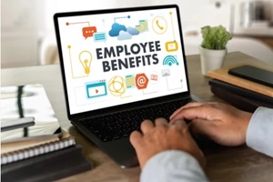employee benefits concept man working on the computer Benefits and bonus support